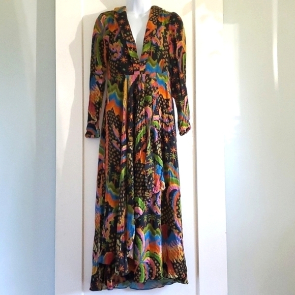 NWT FARM RIO Macaw Island black long sleeve maxi dress size small. - Picture 2 of 10